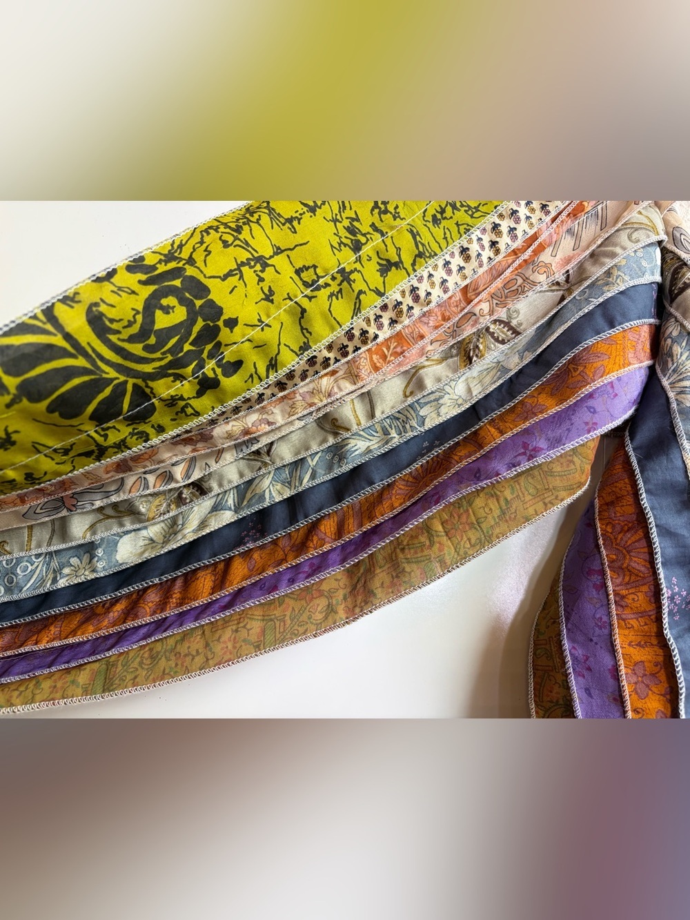 Handmade Patchwork Silk Skinny Scarf Boho Festival Lagenlook Wearable Art - Picture 4 of 10